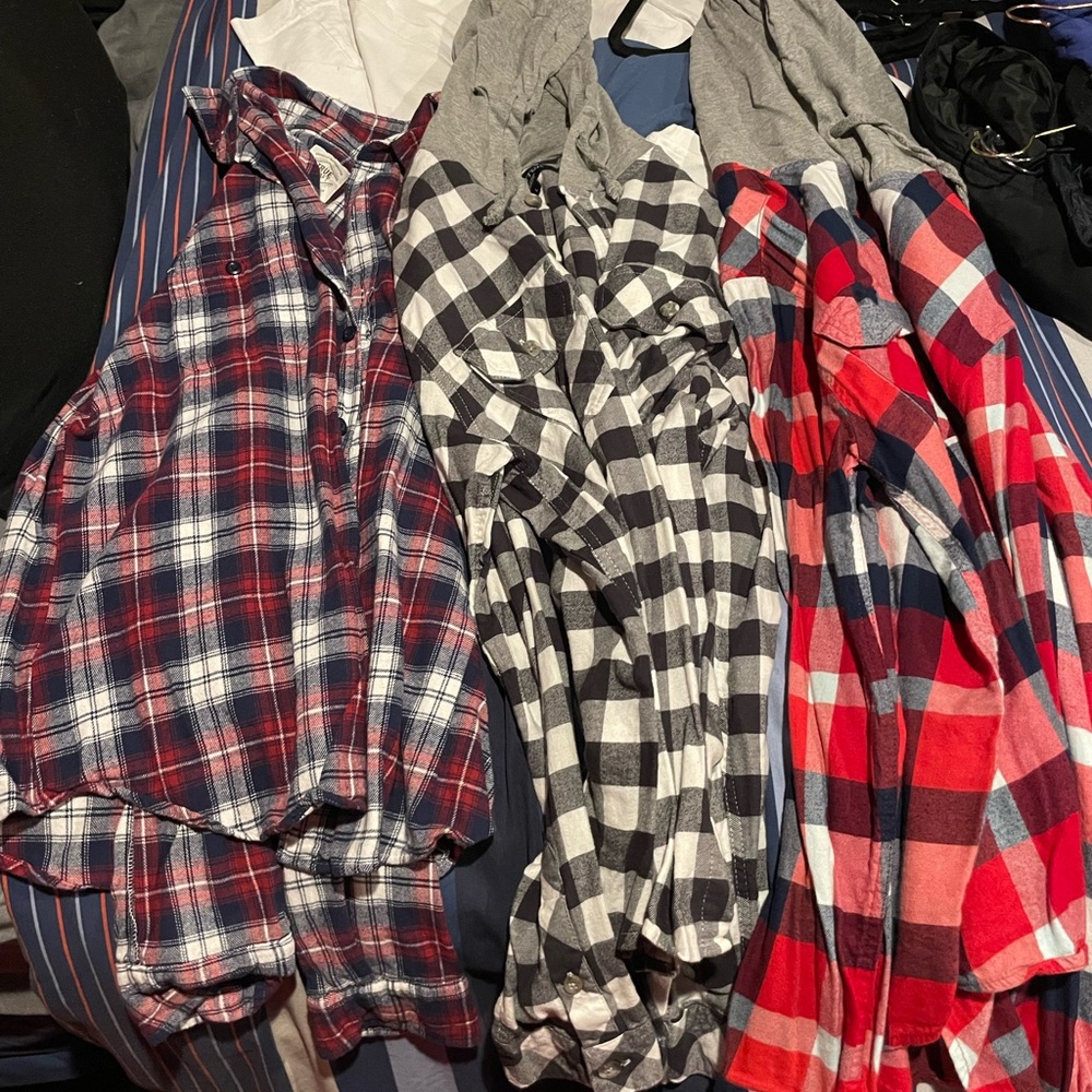 Bundle of flannels, two hooded one regular